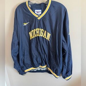 Vintage 90s Reebok Michigan Wolverines Navy V-Neck Windshirt XL